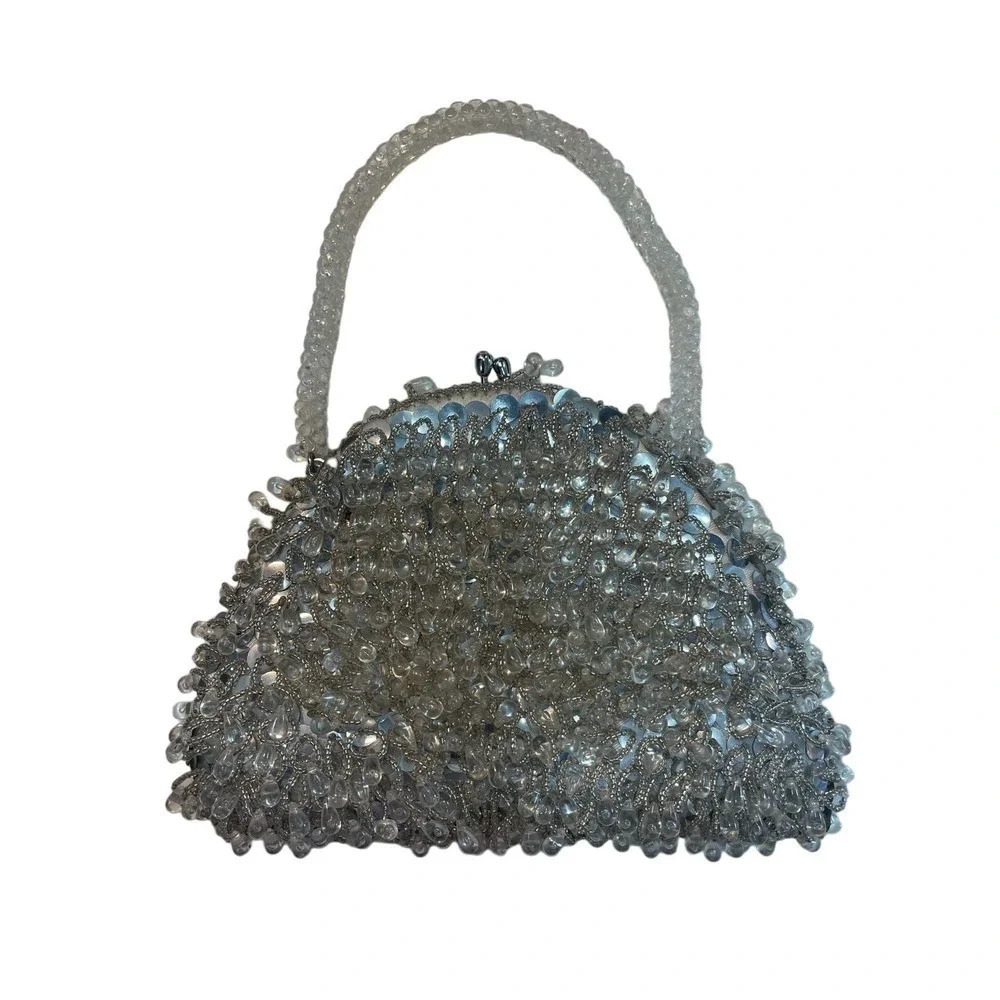 Vintage Jem Evening Purse Hong Kong Sequin Beaded Ivory Clutch Handbag